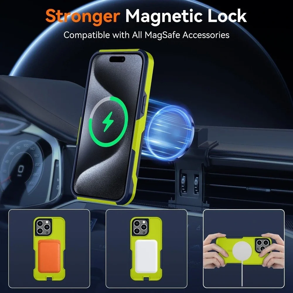 Tian Yi Magnetic Shockproof Case for iPhone 15‎ Pro Max MagSafe Lime Green Blue